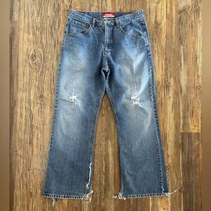 Unionbay Loose Boot Cut Jeans Mens 34x32 Blue Denim Distressed Destroyed Vtg Y2K
